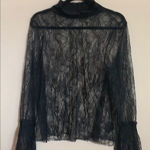 H&M black sheer lace top